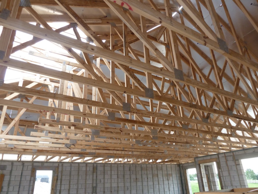 installed prefabricated engineered wood roof trusses AC opening